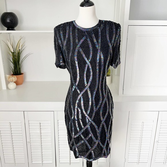 Laurence Kazar Dresses & Skirts - Vintage Laurence Kazar Women's Beaded Sequin Silk Dress Size 6/8